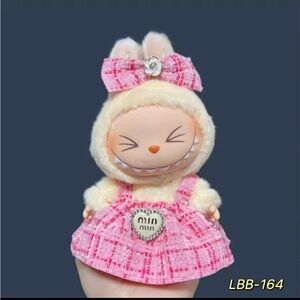 Cute Labubu Pink Plush Dress with a Bow
